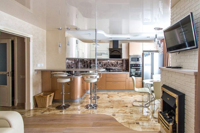 Diseño de cocina-salón con barra