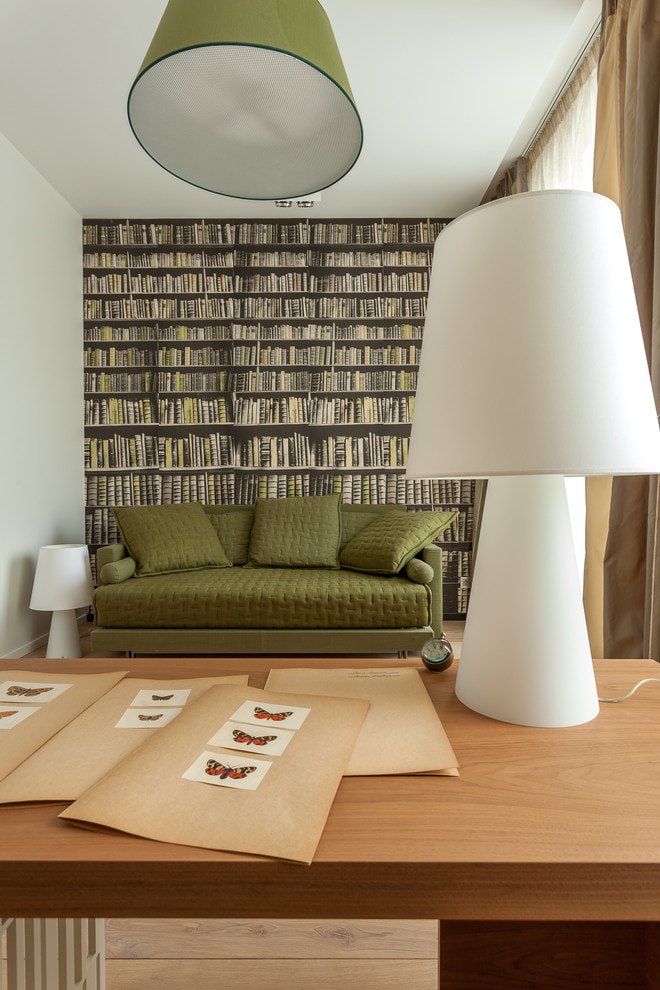 Papel tapiz fotográfico decorativo que expande el espacio con la imagen de estanterías
