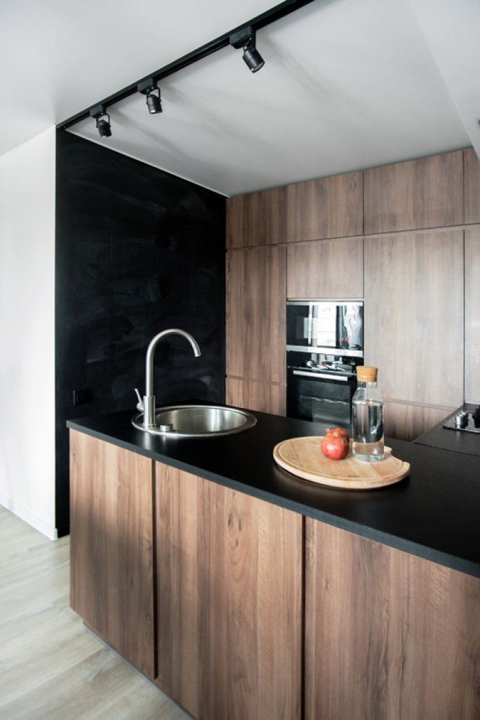 Cocina oscura sin tiradores
