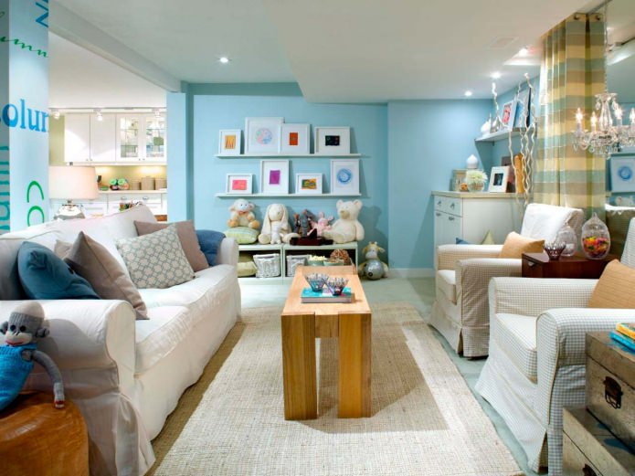 Salón en tonos azules