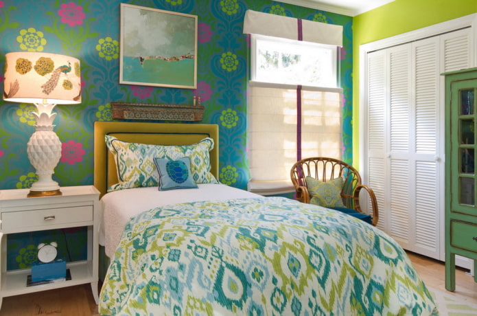 Interior verde y azul de una habitación infantil