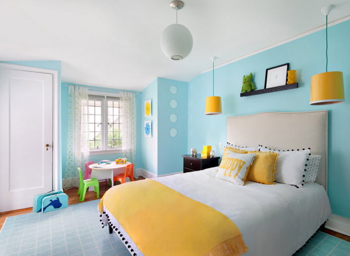 interior de habitación infantil amarillo y azul