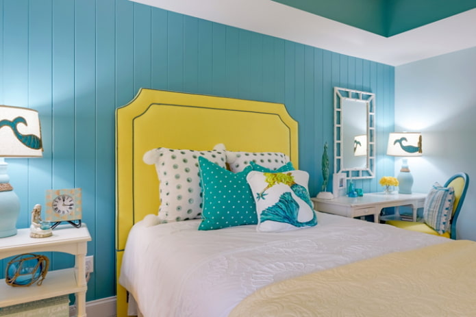 interior de habitación infantil amarillo y azul