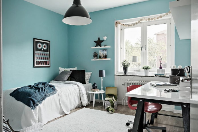 Tonos de azul en la habitación de un niño