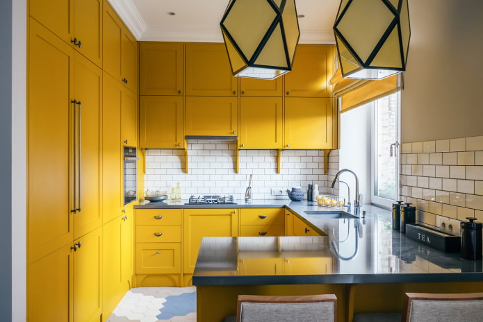 conjunto de cocina mostaza