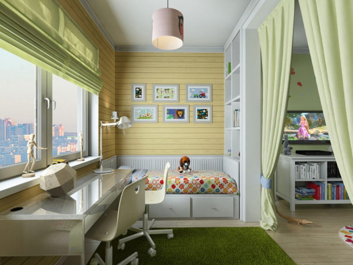 Distribución por zonas de la habitación infantil en el interior del salón