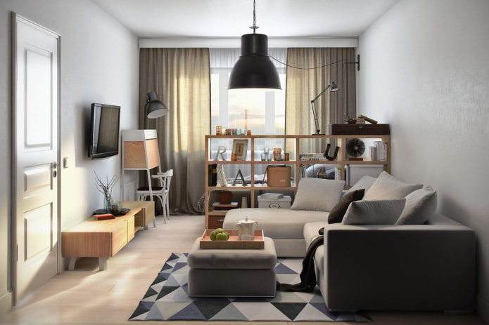 Zonificación en el interior de la sala de estar-habitación infantil