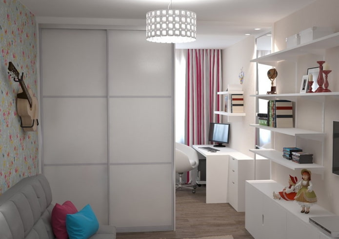 Zonificación en el interior de la sala de estar-habitación infantil