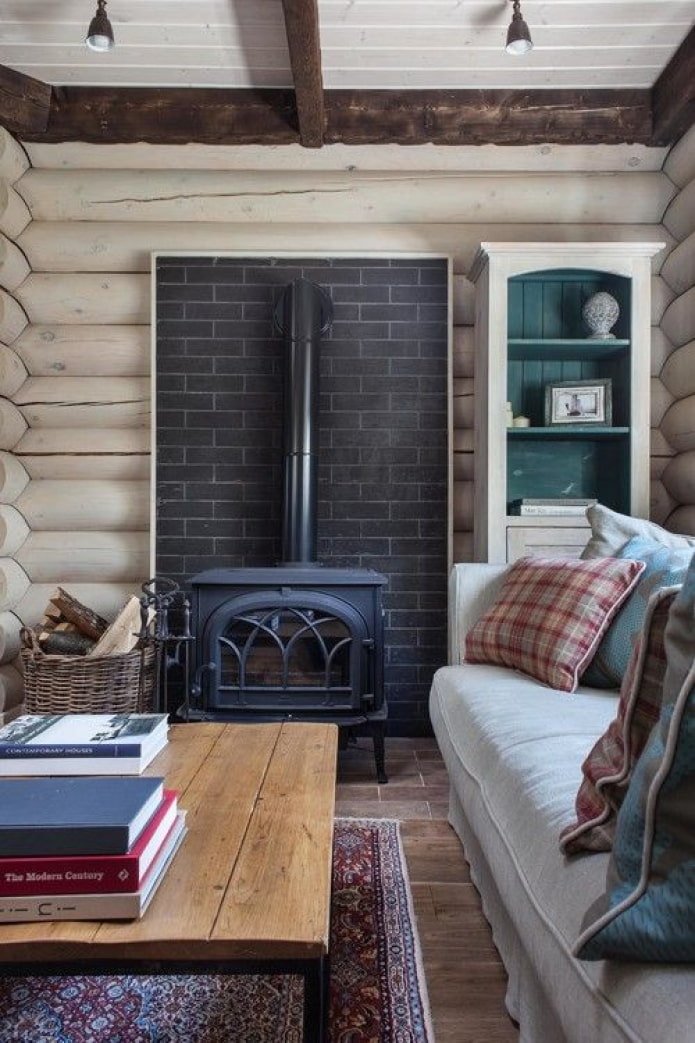 narrow hall with fireplace