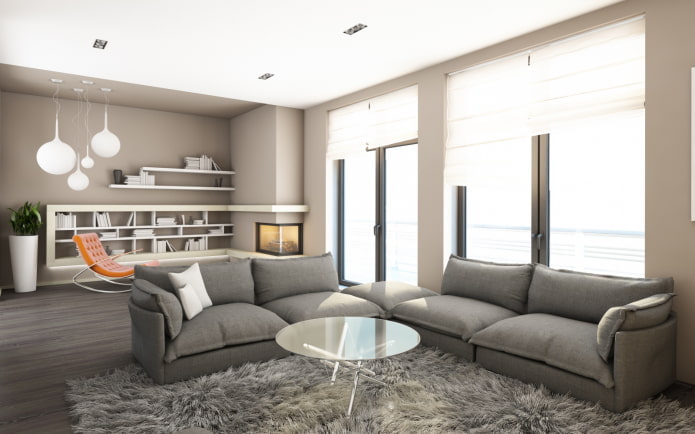 interior de sala de estar en tonos gris-beige