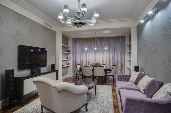 comedor en la sala de estar de un apartamento en Jruschov
