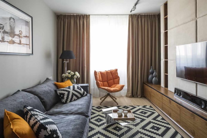 Área de recreación en la sala de estar de un apartamento en Jruschov