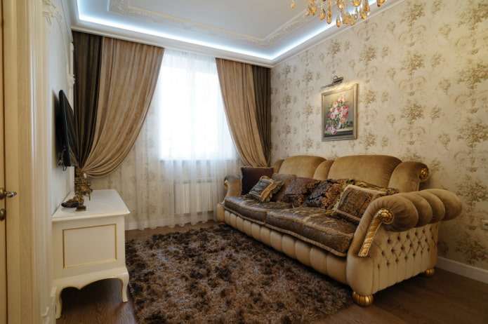 interior de una pequeña sala de estar en un estilo clásico