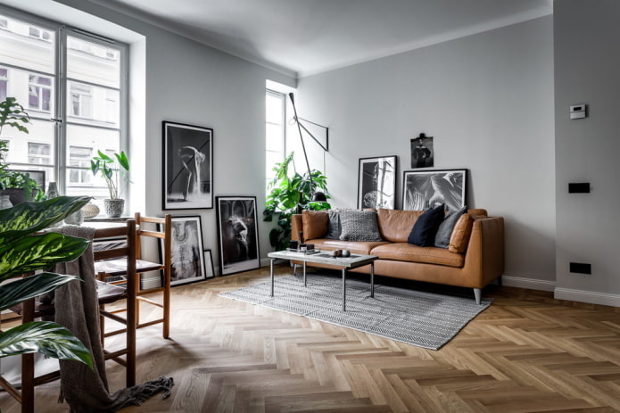 Acabado del suelo de la sala de estar en estilo nórdico