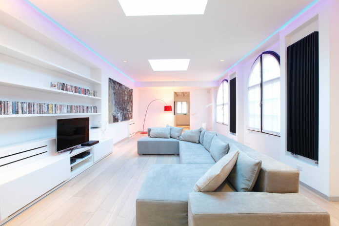 sala de estar con tira de LED