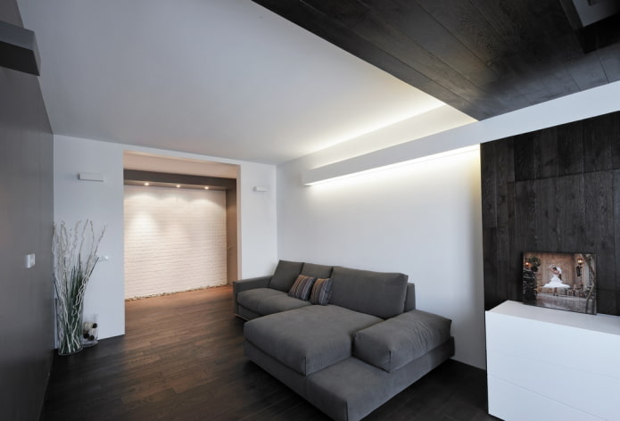 Esquema de colores en la sala de estar de estilo minimalista