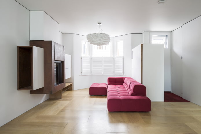diseño de interiores de sala de estar en estilo minimalista