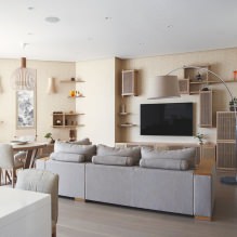 Diseño de sala de estar en colores claros: elegir estilo, color, decoración, muebles y cortinas-7