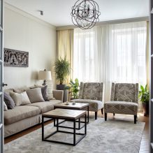 Diseño de sala de estar en colores claros: elegir estilo, color, acabado, muebles y cortinas-2