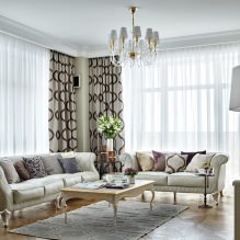 Diseño de sala de estar en colores claros: elegir estilo, color, acabado, muebles y cortinas-5