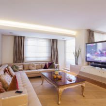 Diseño de sala de estar en colores claros: elegir estilo, color, acabado, muebles y cortinas-0