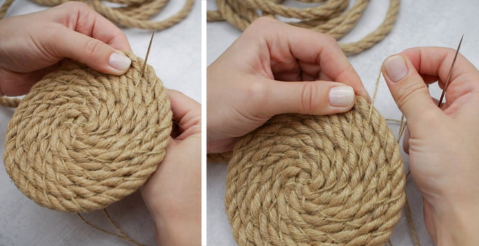Coser una servilleta de yute para la cocina