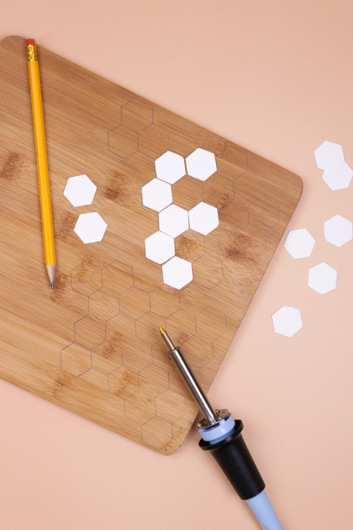 Tablero, hexágonos de papel