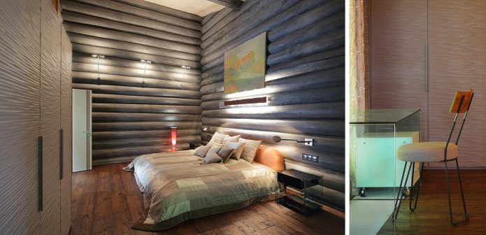 Decoración de interiores de una casa de troncos en estilo moderno