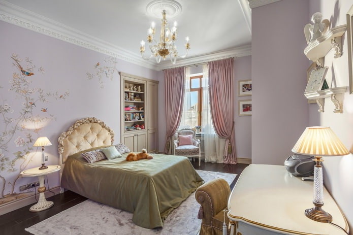 paredes lilas en la habitación infantil