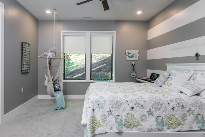 diseño de una habitación gris para un adolescente