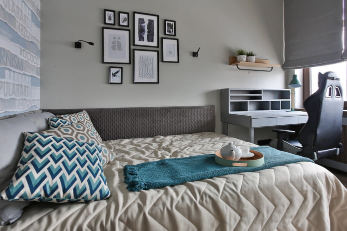 diseño de una habitación gris para un adolescente