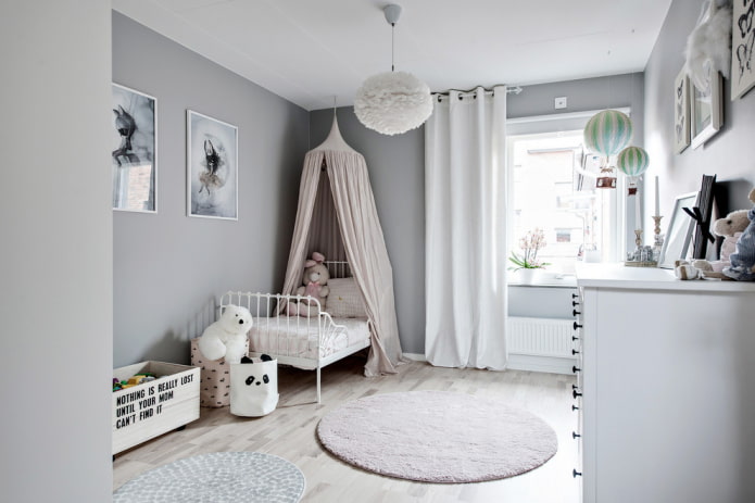 diseño de habitación infantil blanca y gris