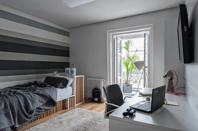 Diseño de una habitación gris para un adolescente