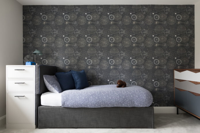 diseño de una habitación infantil gris oscuro