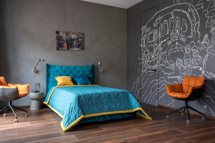 diseño de una habitación infantil gris oscuro