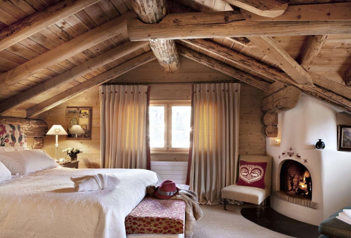 interior de una casa de troncos de estilo chalet