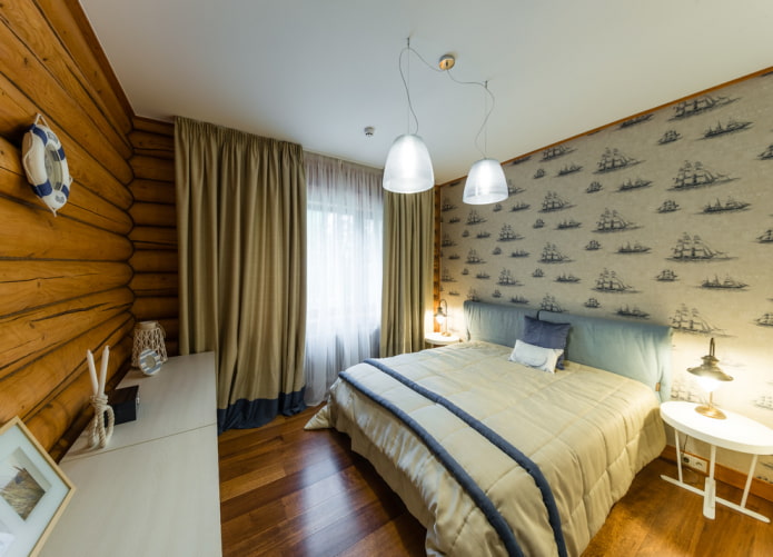 Decoración de interiores de una casa de troncos
