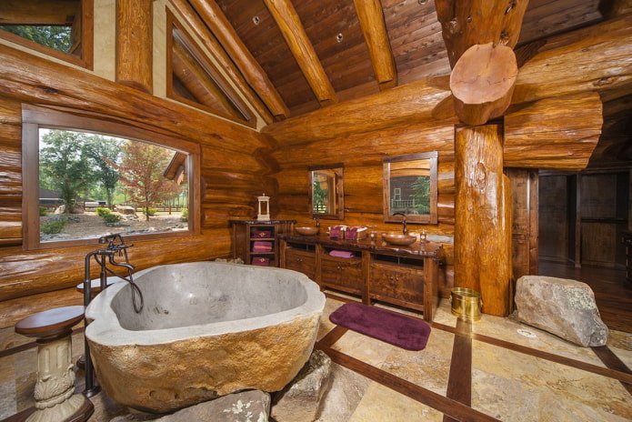 diseño interior de casa de troncos