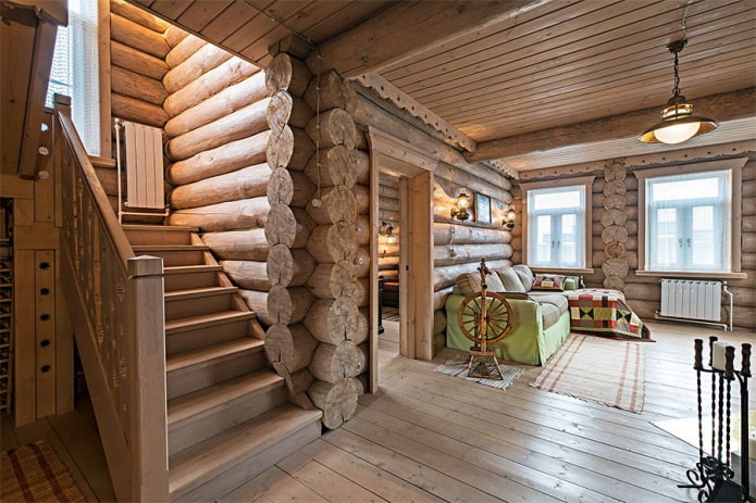 diseño interior de casa de troncos