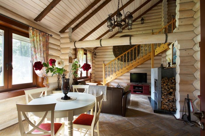 diseño interior de casa de troncos