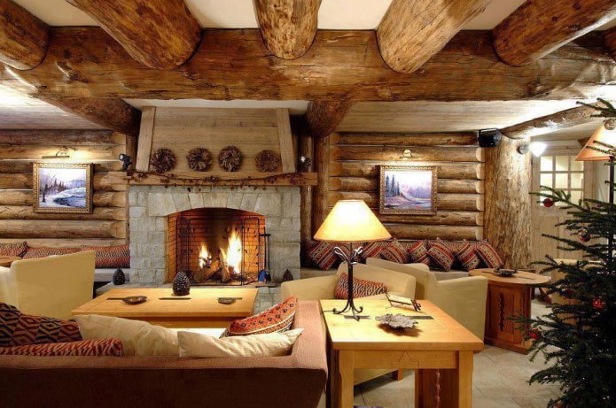 diseño interior de casa de troncos