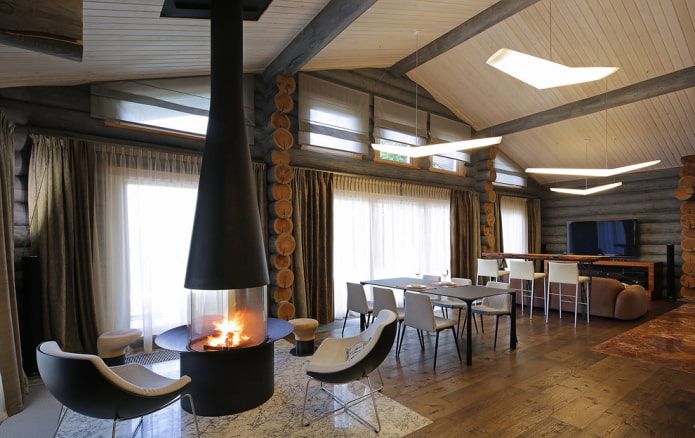 diseño interior de casa de troncos
