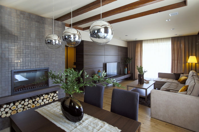 Distribución y zonificación de la sala de estar en el interior de la casa