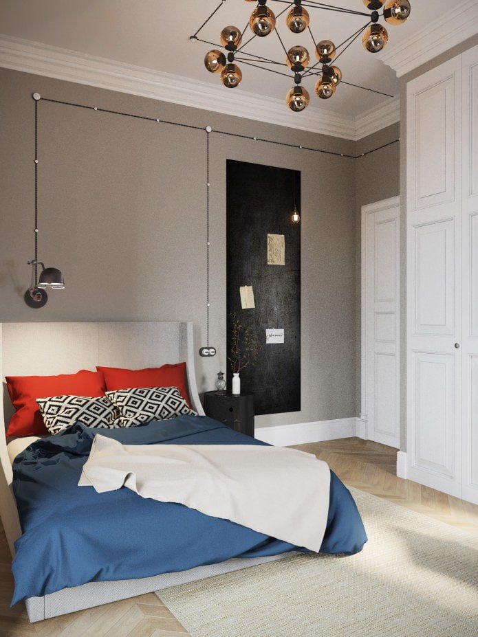 Dormitorio en el proyecto de diseño de un apartamento de 100 m².