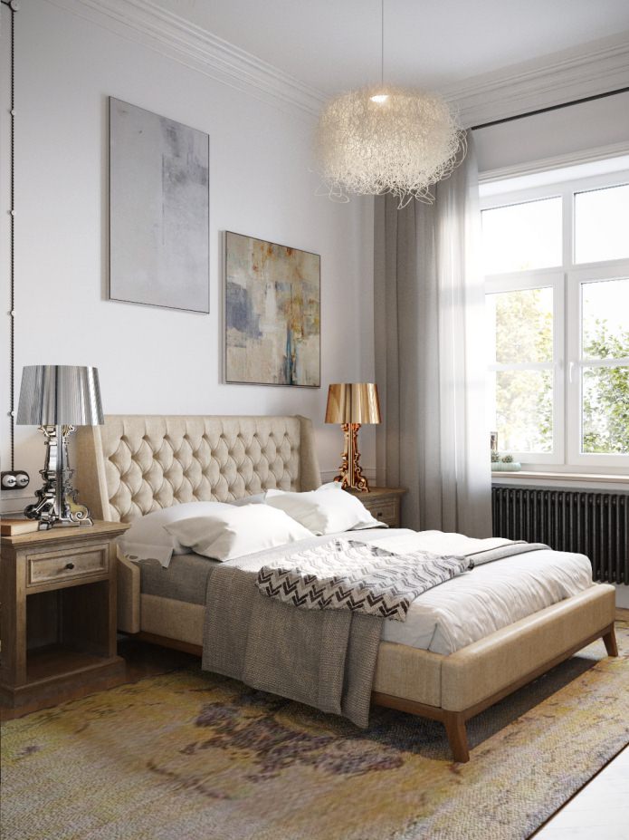 Dormitorio en el proyecto de diseño de un apartamento de 100 m².