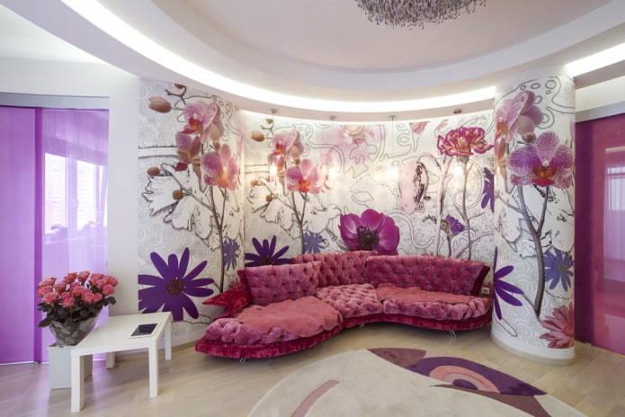 Precioso papel pintado para el salón en tonos rosas