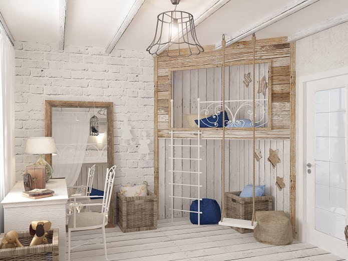 Ladrillo blanco en el interior de la habitación infantil