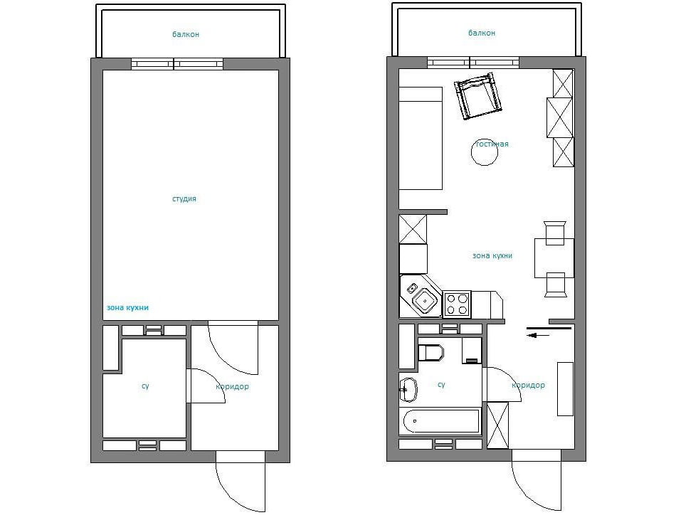 diseño de un estudio de 28 m².