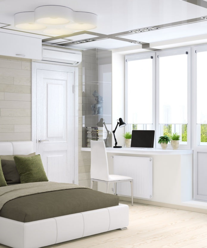 Dormitorio en un apartamento de una habitación de 33 m².