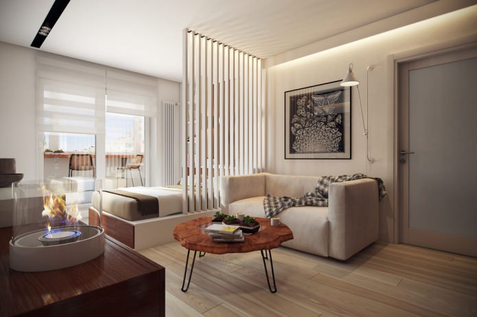Salón-dormitorio en un proyecto de apartamento de 36 m².